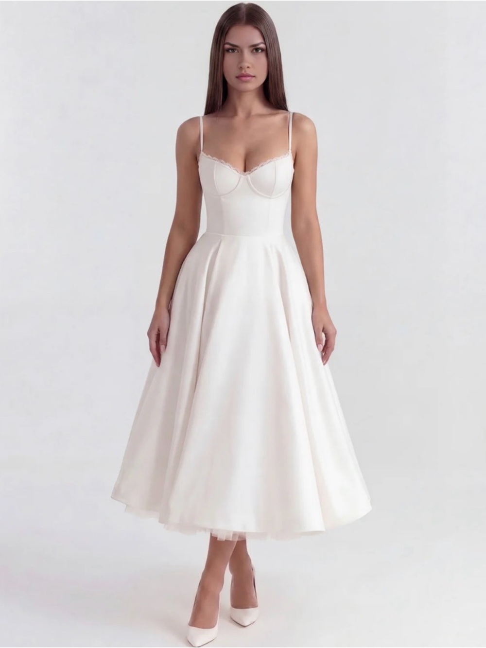 Strapless Ivory Midi Fit-and-Flare Dress